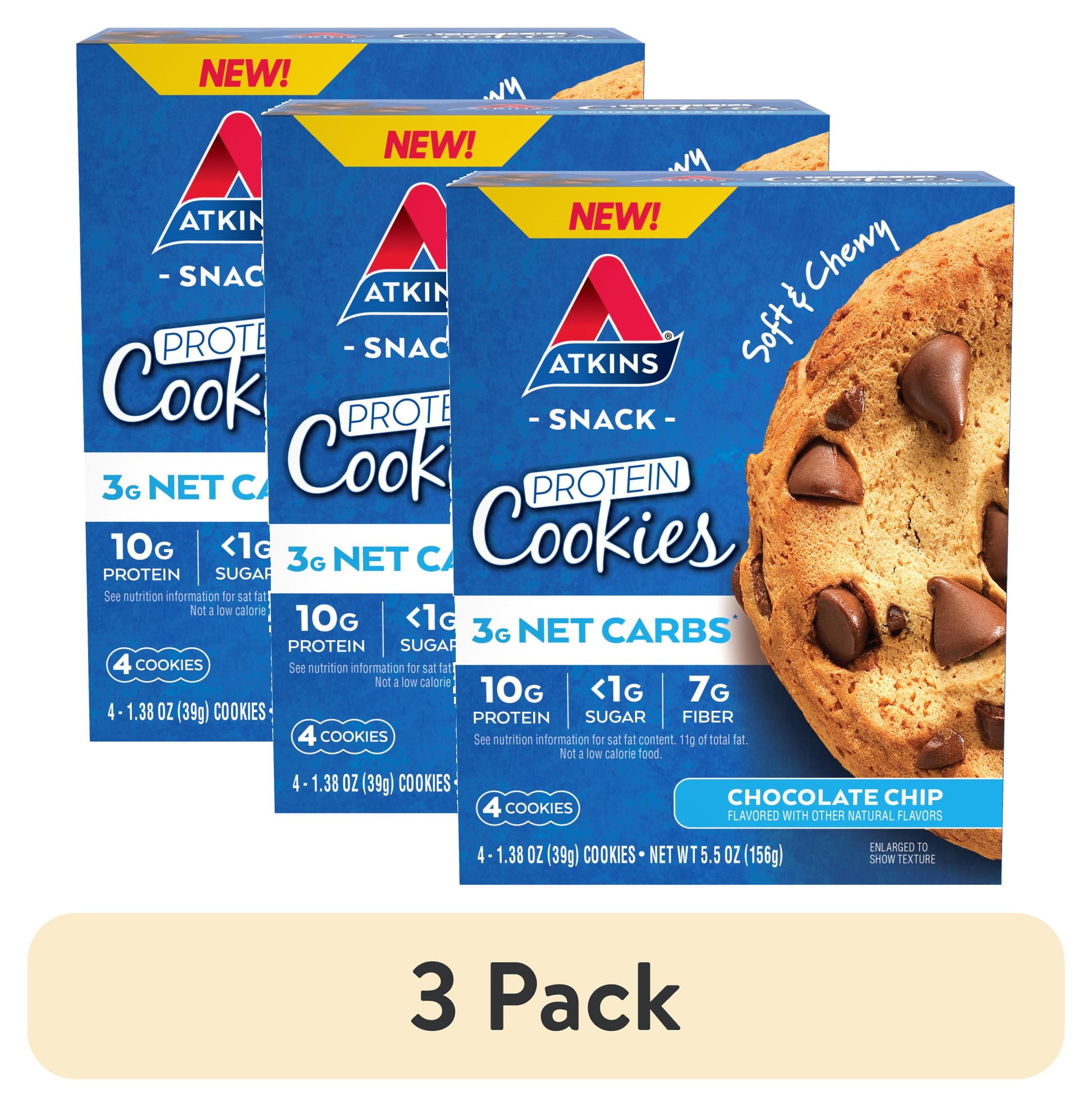 (3 Pack)  Soft and Chewy Chocolate Chip Protein Cookie, Keto Friendly, High Protein, Low Carb, 4 Count