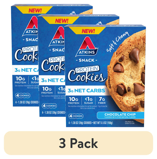 (3 Pack)  Soft and Chewy Chocolate Chip Protein Cookie, Keto Friendly, High Protein, Low Carb, 4 Count