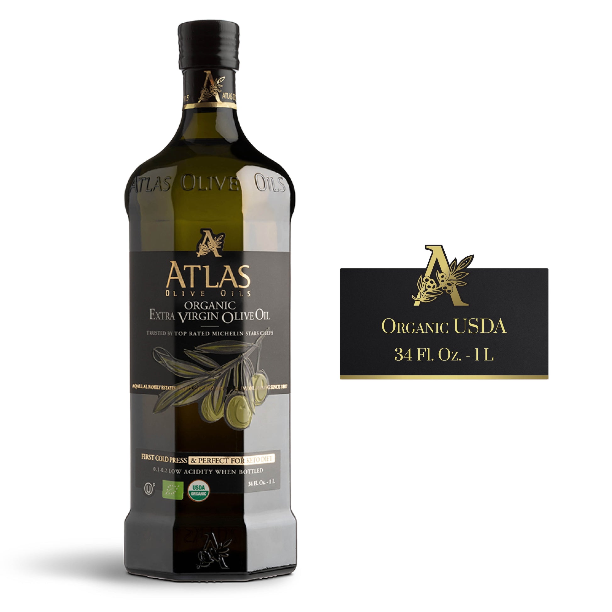 Atlas 1 LT Organic Cold Press Extra Virgin Olive Oil with Polyphenol Rich from Morocco | Newly Harvested Unprocessed from One Single Family Farm | Moroccan Organic EVOO Trusted by Michelin Star Chefs