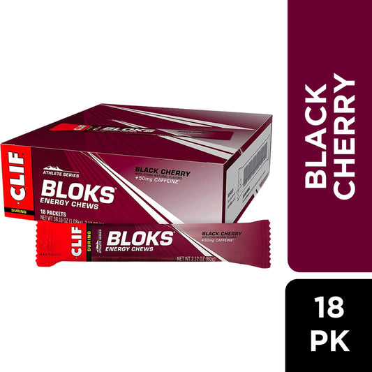 CLIF BLOKS - Black Cherry Flavor with Caffeine - Energy Chews - Non-Gmo - Plant Based - Fast Fuel for Cycling and Running - Quick Carbohydrates and Electrolytes - 2.12 Oz. (18 Count)