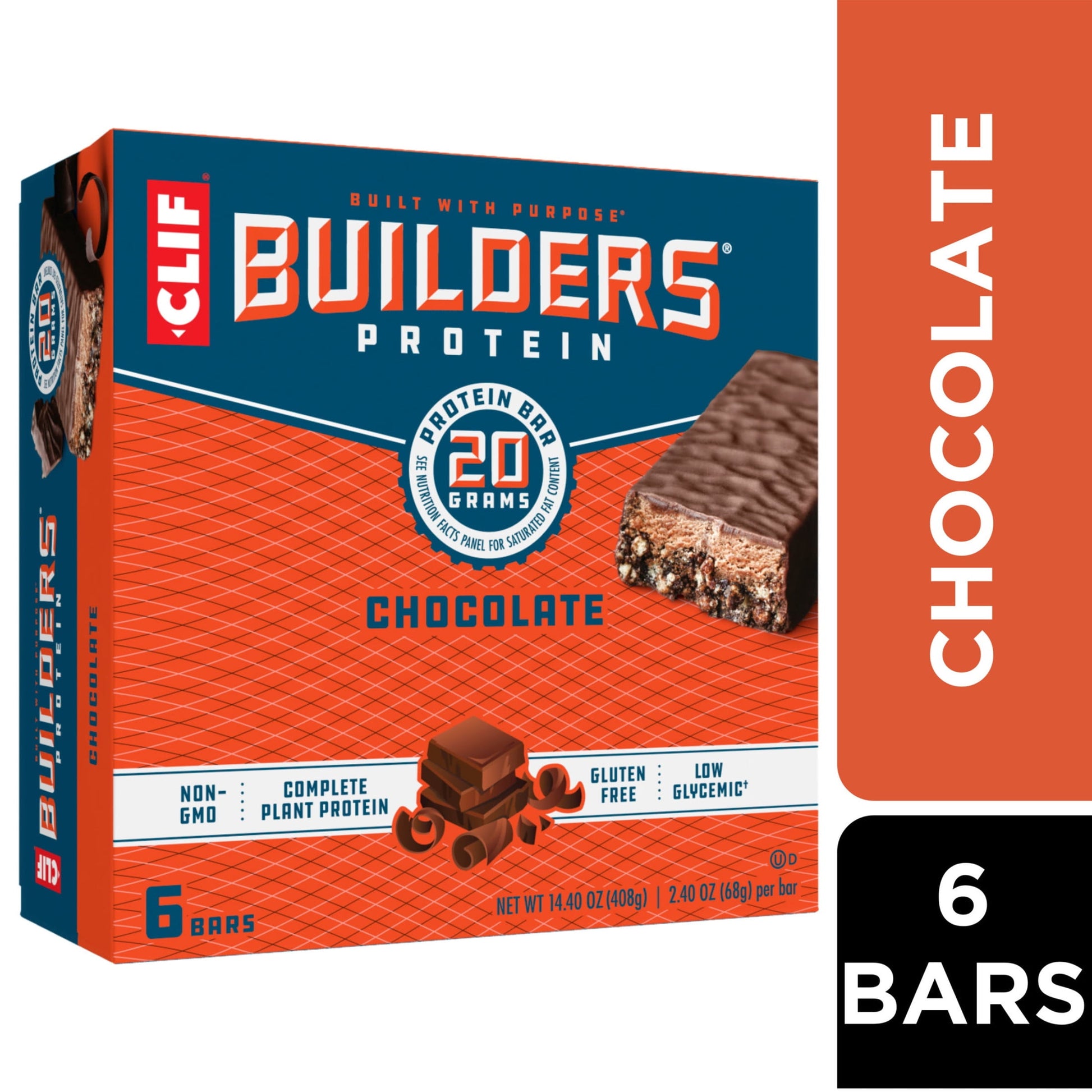 CLIF Builders - Chocolate Flavor - Protein Bars - Gluten-Free - Non-Gmo - Low Glycemic - 20G Protein - 2.4 Oz. (6 Pack)