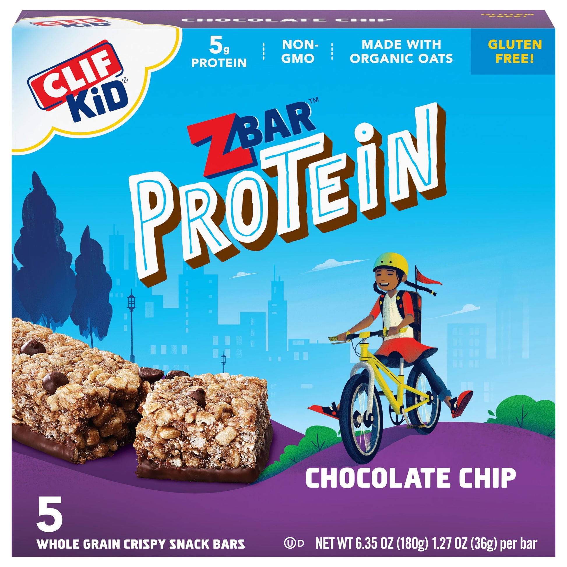 CLIF Kid  Protein - Chocolate Chip - Crispy Whole Grain Snack Bars - Made with Organic Oats - Non-Gmo - 5G Protein - 1.27 Oz. (5 Pack)