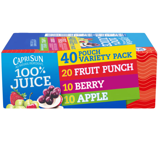 100% Juice Fruit Punch, Berry & Apple Naturally Flavored Juice Variety Pack, 40 Ct Box, 6 Fl Oz Pouches