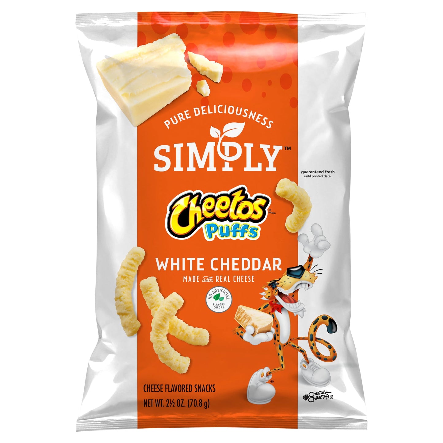 Simply Puffs White Cheddar Cheese Flavored Puffed Snacks, 2.5 Oz Bag