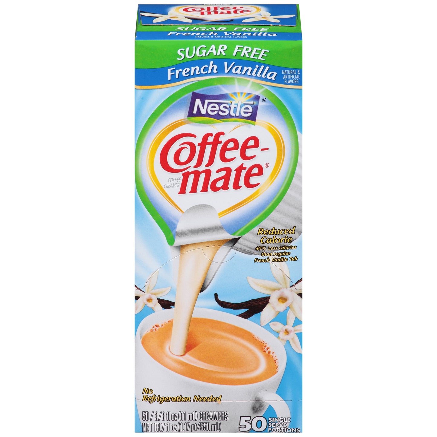 Coffee Mate Sugar-Free French Vanilla Liquid Coffee Creamer Singles, 0.375 Fl Oz, 50 Ct