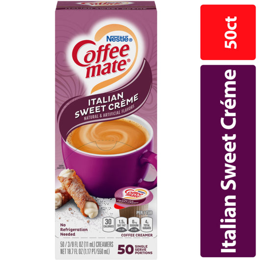 Coffee Mate Italian Sweet Crème Non-Dairy Creamer, 0.375 Fl Oz, 50 Count Tubs