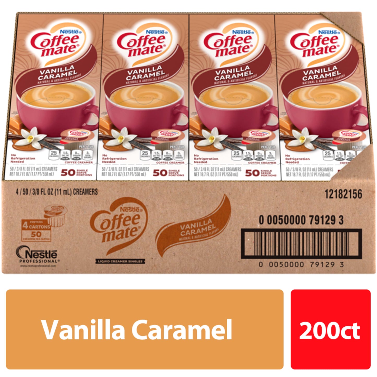 Coffee Mate Vanilla Caramel Non-Dairy Creamer, 0.375 Fl Oz, 200 Count Tubs (4 Packs of 50)