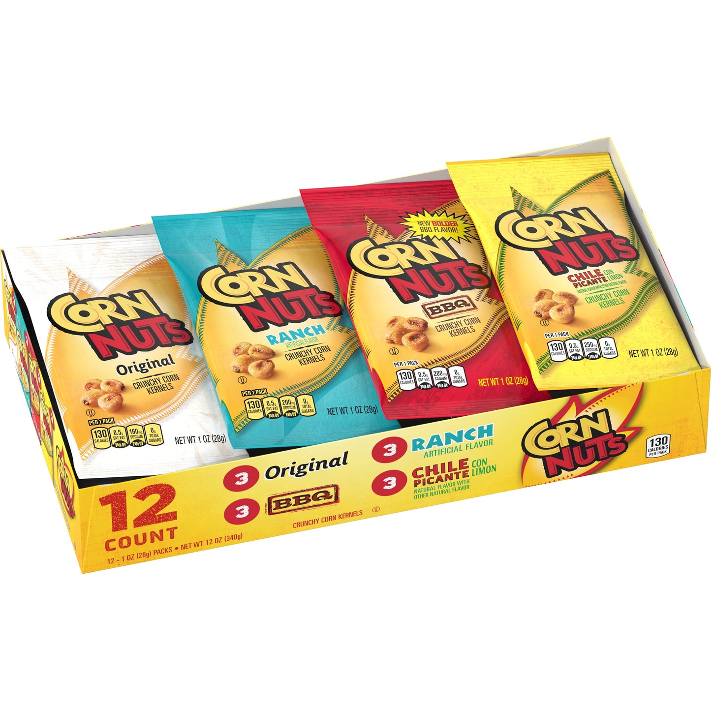 Original, Ranch, BBQ & Chile Picante Con Limon Crunchy Corn Kernels Variety Pack, 12 Ct Box, 1 Oz Packs