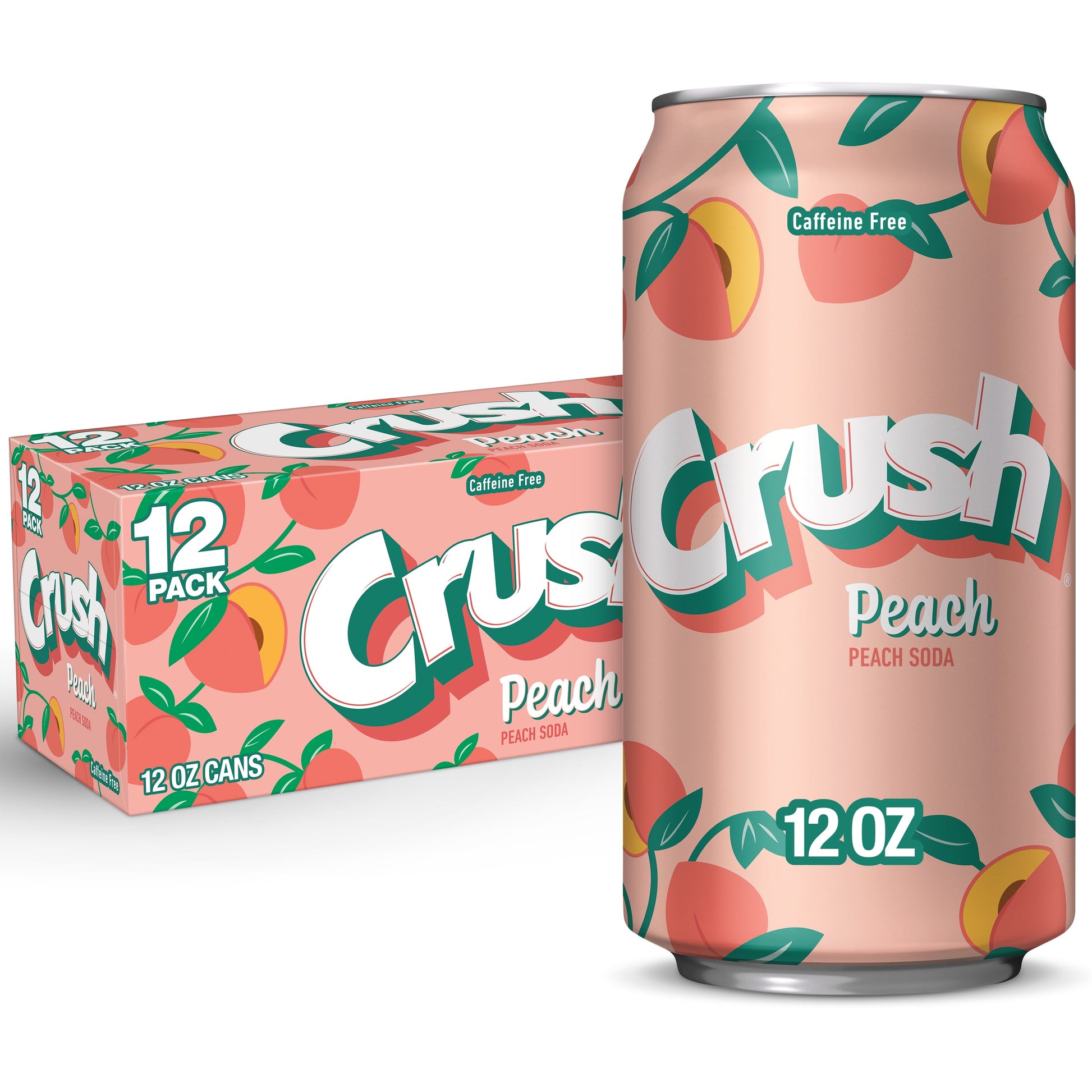 Crush Caffeine Free Peach Soda Pop, 12 Fl Oz, 12 Pack Cans