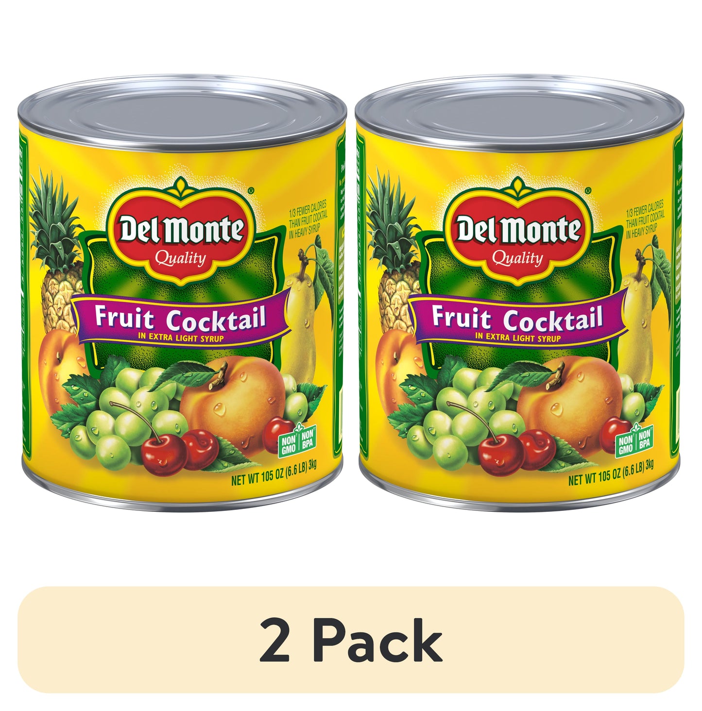 (2 Pack)  Fruit Cocktail, Extra Light Syrup, Canned Fruit, 105 Oz Can