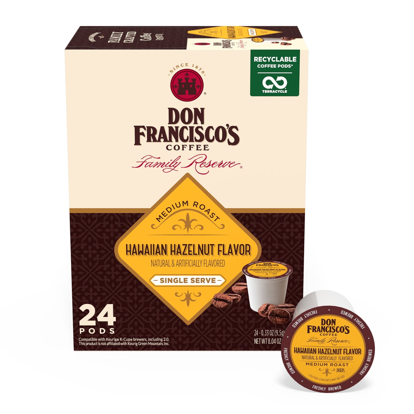 Don Francisco'S Coffee Hawaiian Hazelnut Flavored Medium Roast K-Cup Compatible Coffee Pods, 24 Ct