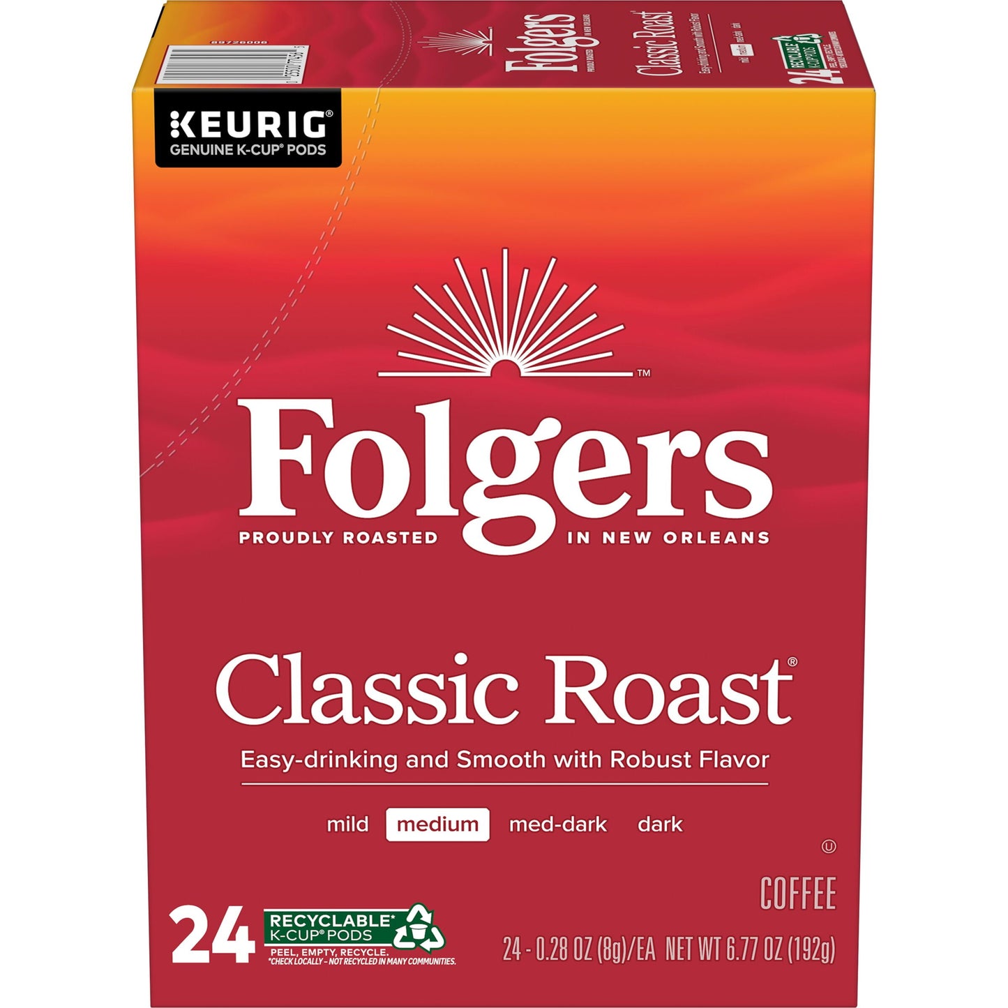 Folgers Classic Roast K-Cup Pods, Medium Roast Coffee, 24 Count