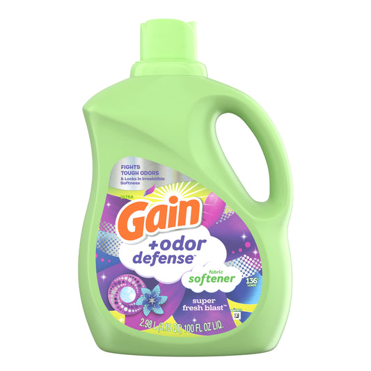 + Odor Defense Liquid Fabric Softener, Super Fresh Blast Scent, 100 Fl Oz, 136 Loads, HE Compatible