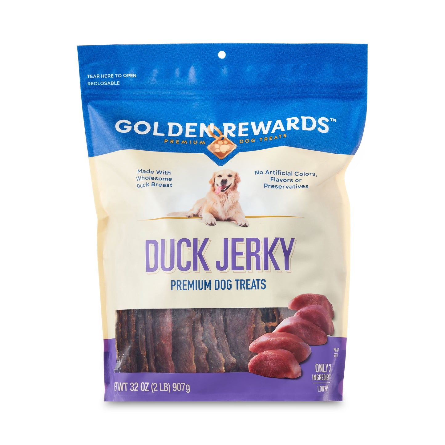 Duck Flavor Premium Dry Jerky Treats for All Dogs, 32 Oz