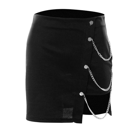 Goth Punk Rock Black Slim Girls Mini Short Skirts High Waist Chain Skirt Women Streetwear Clubwear T8NB