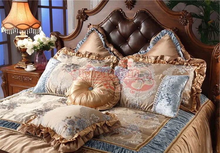 10Pcs Beige Bedspread Luxury Bedding Set Cotton Bed Skirt Duvet Cover Set King Size Pillow Case