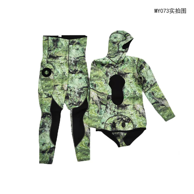 3mm Neoprene Wetsuit men's Hooded Camouflage Diving suit Snorkeling Spearfishing 2 Pieces set Wetsuit Winter Thermal Swimsuit