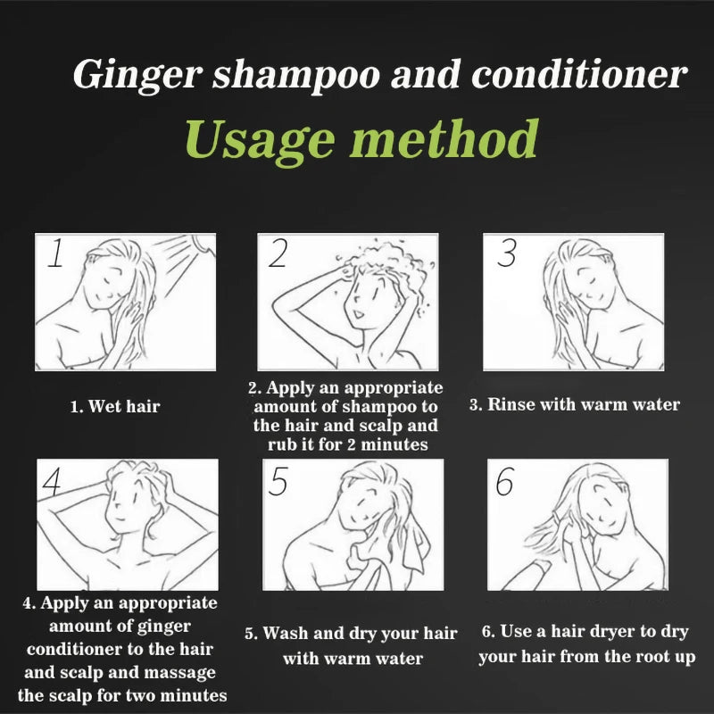 Ginger Hair Shampoo Conditioner Set Anti Hair Loss Moisturizing Hair Damage Repair Natural Herbal Extract Hair Care Product