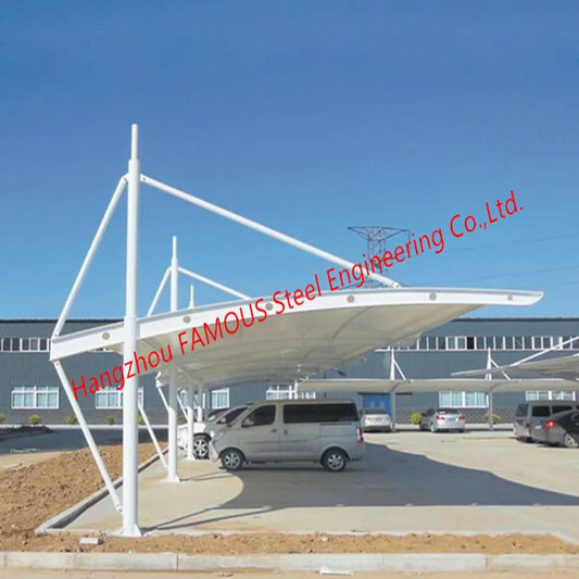 Metal Tensile Membrane Roofing Shed PVDF Sail Material Steel Sembrane Structure Car Parking Prefab Garage