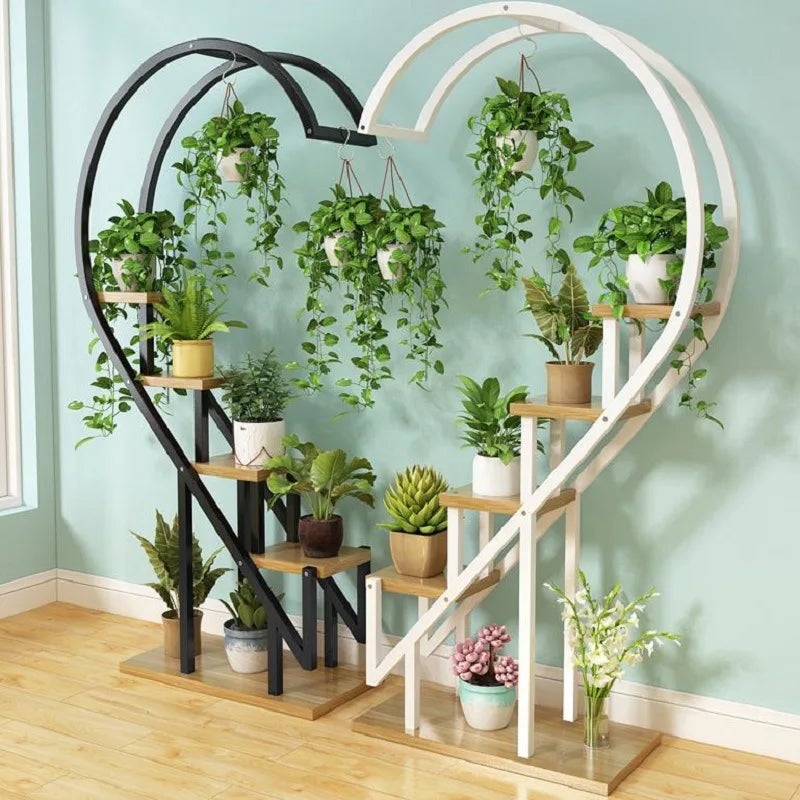 Metal Plant Stand Flower Planter Rack Pot Holder Multi-Layer Plant Display Shelf Organizer Heart-Shaped Plant Stands for Outdoor