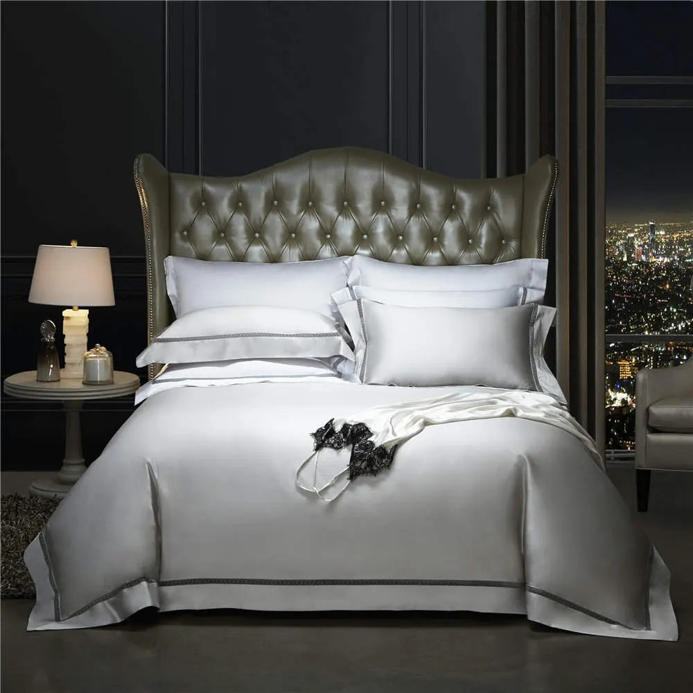 Grey 650 Thread Count Hollow Out Lace 4Pieces Bedding Sets Nordic Style Duvet Cover Pure Cotton Bed Sheets Queen King Size