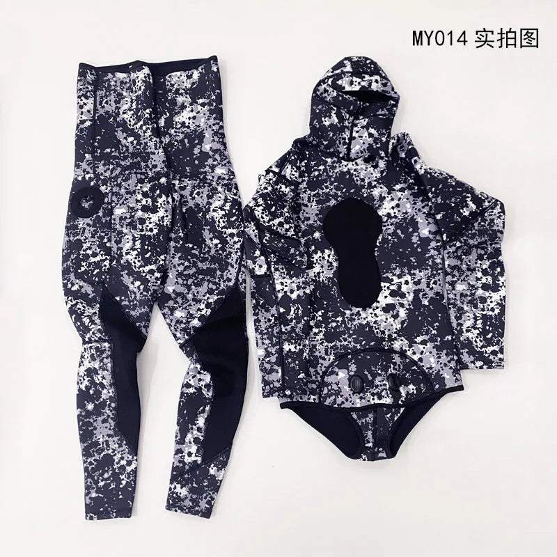 3mm Neoprene Wetsuit men's Hooded Camouflage Diving suit Snorkeling Spearfishing 2 Pieces set Wetsuit Winter Thermal Swimsuit