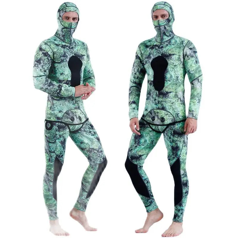 3mm Neoprene Wetsuit men's Hooded Camouflage Diving suit Snorkeling Spearfishing 2 Pieces set Wetsuit Winter Thermal Swimsuit