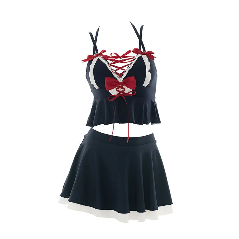 Japanese Teen Girls Swimsuit Women 2021 Cute Anime Cosplay Bikini Costume 2 Pieces Swimwear Lolita Halter Bathing Suits Skirt