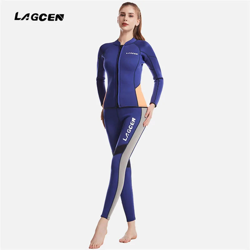 LAGCEN 2.5mm Neoprene Wetsuit Women Long Sleeve Scuba Diving suit Female Surfing Snorkeling 2 Pieces Set Winter Thermal Swimsuit