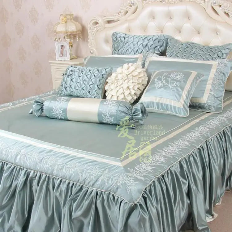 12Pcs Princess Blue Bedding Set King Size Cotton Satin INS Bedspread Bed Linen For Bedroom Duvet Cover Bed Sheet Bed Sheet Set