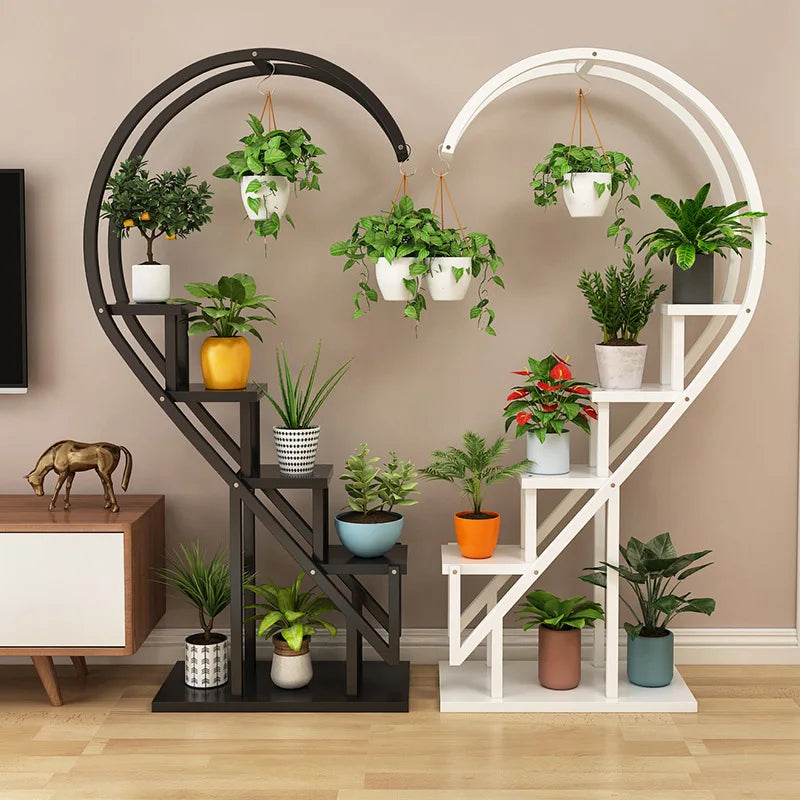 Metal Plant Stand Flower Planter Rack Pot Holder Multi-Layer Plant Display Shelf Organizer Heart-Shaped Plant Stands for Outdoor