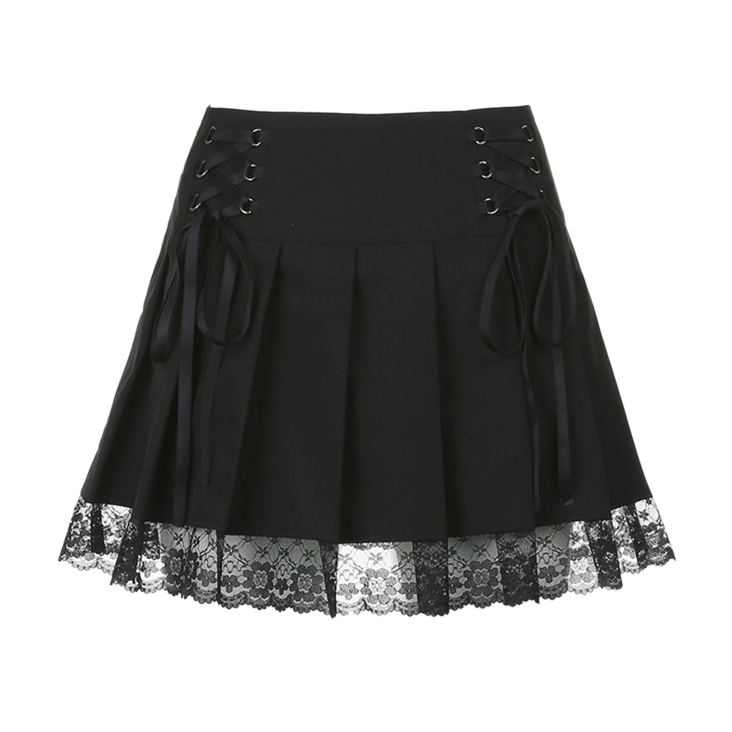 Lace Up Goth Y2K Pleated Skirt Woman Punk Style Dark Academia Aesthetic Vintage 90s Streetwear Black Dance Mini Skirts