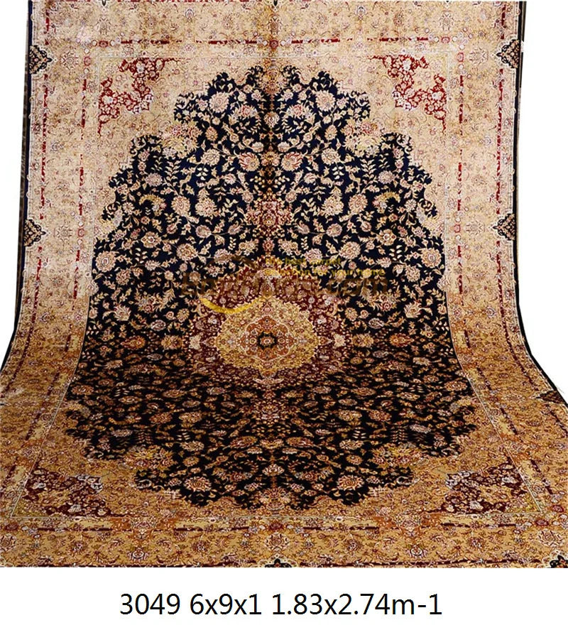 Large Blue Natural Silk Hand Knotted Estate Floor Carpet Persian Area Rug