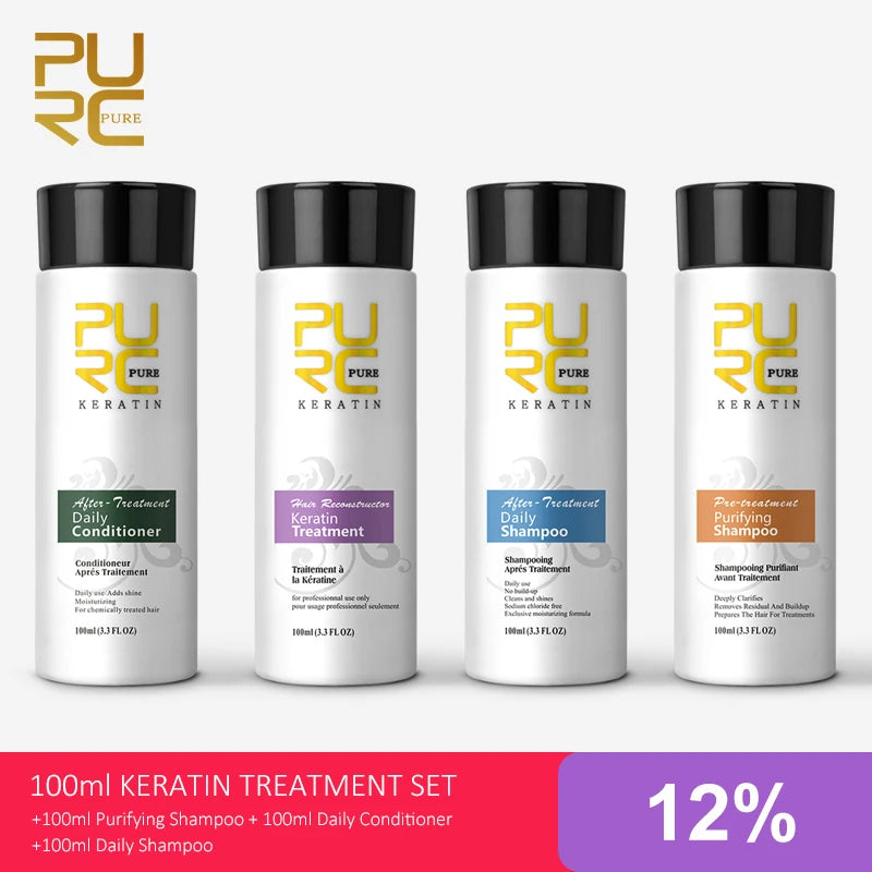 12% Brazilian Keratin Hair Treatment Professional Straightening & Smoothing Curly Hair Shampoo Conditioner Hair Care Product Set