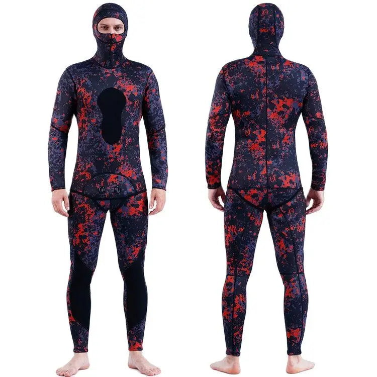 3mm Neoprene Wetsuit men's Hooded Camouflage Diving suit Snorkeling Spearfishing 2 Pieces set Wetsuit Winter Thermal Swimsuit