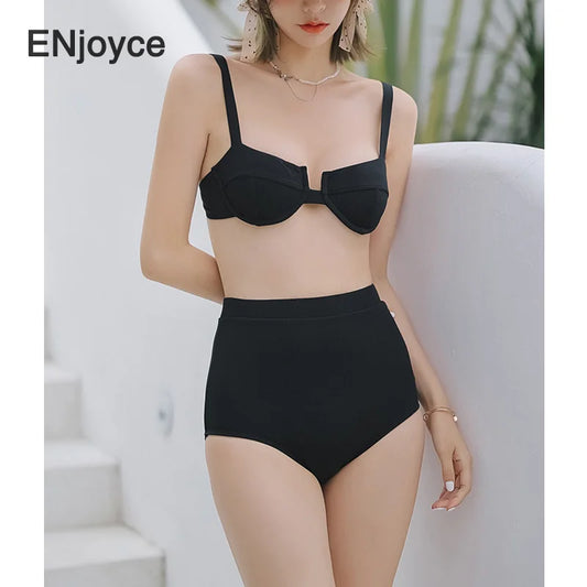 Summer Black Bikini Thongs 2 Piece Set 2023 Cover Up Swimsuit Women High Waist Swimwear Swimming Bathing Suit Beach Wear