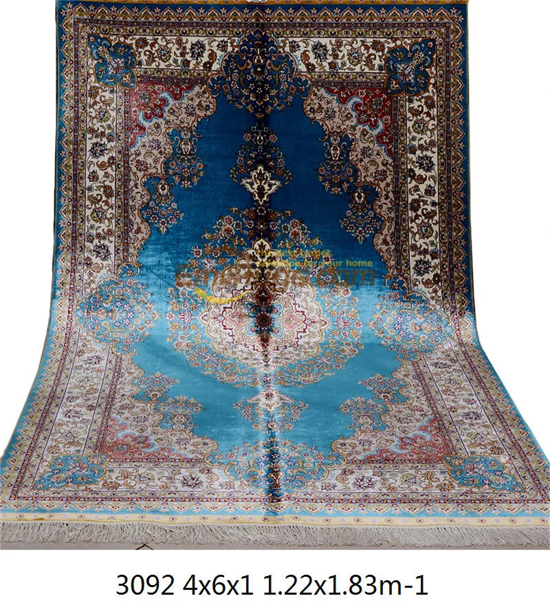 Large Blue Natural Silk Hand Knotted Estate Floor Carpet Persian Area Rug