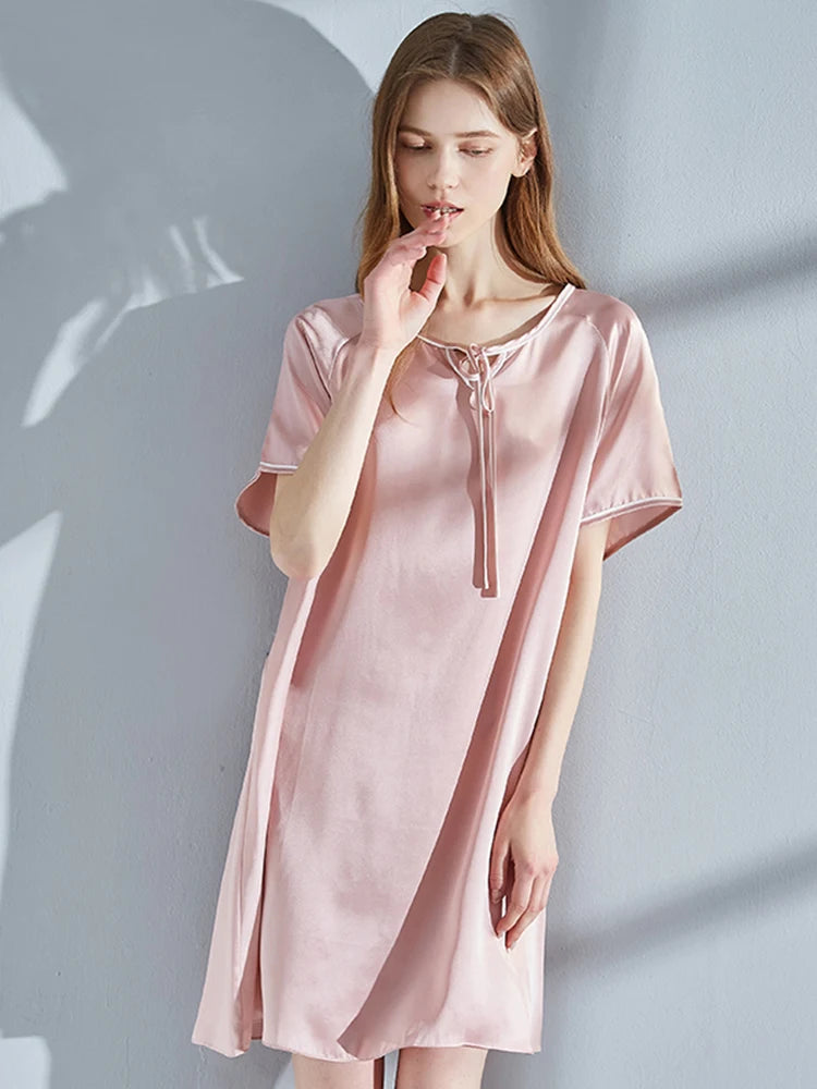 100% Silk Nightgown Robes Summer Home Clothes Luxury Lingerie Nightdress Pink Pure Silk Bedgown Sleepwear Women Dressing Gown