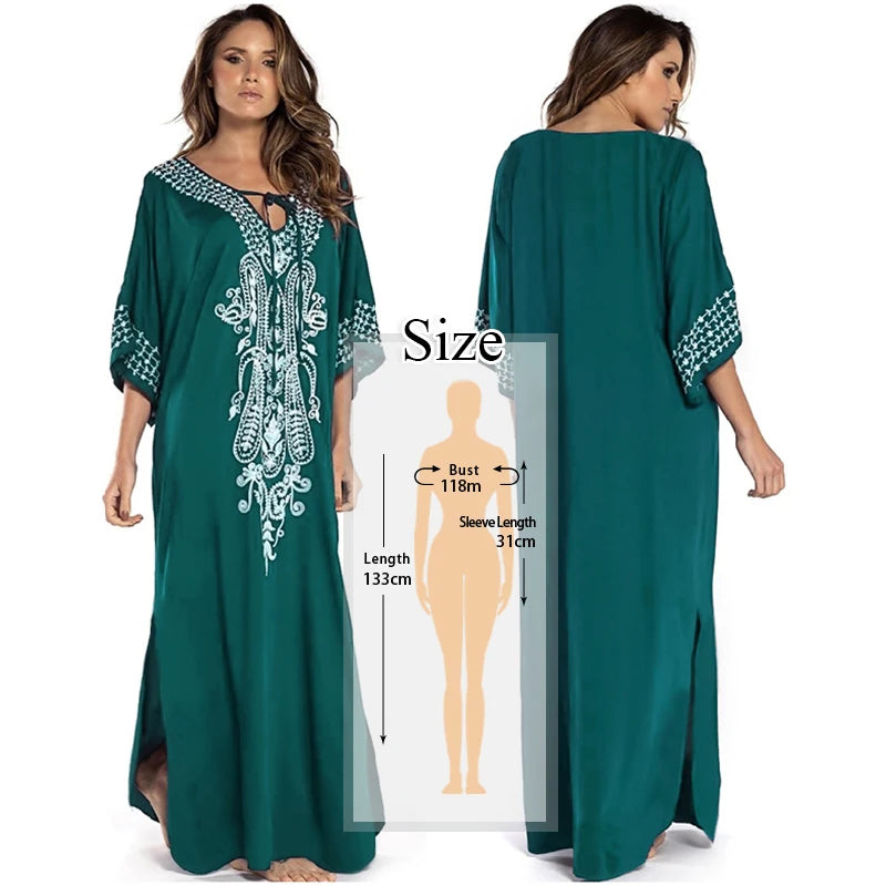 Embroidered Short Sleeve Summer Dress Cotton  Women Beachwear Swimsuit Cover Up