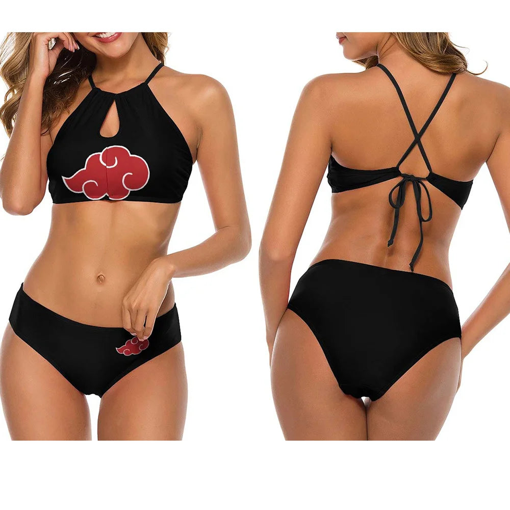 Swimsuit Red Lucky Cloud Cosplay Anime 3D Print Women Girl High Neck Sling Top Bikinis Shorts 2-Piece Beach Summer Bathing Suits