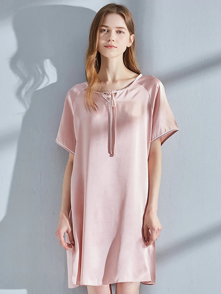 100% Silk Nightgown Robes Summer Home Clothes Luxury Lingerie Nightdress Pink Pure Silk Bedgown Sleepwear Women Dressing Gown