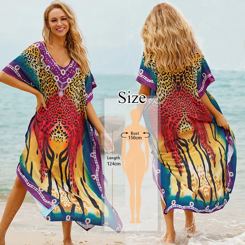 Embroidered Short Sleeve Summer Dress Cotton  Women Beachwear Swimsuit Cover Up