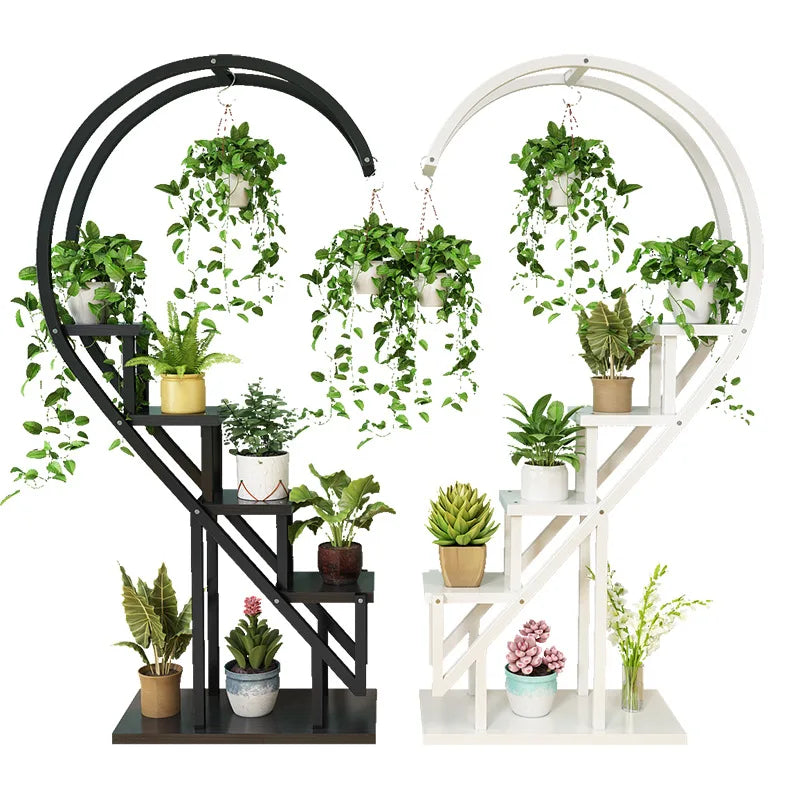 Metal Plant Stand Flower Planter Rack Pot Holder Multi-Layer Plant Display Shelf Organizer Heart-Shaped Plant Stands for Outdoor