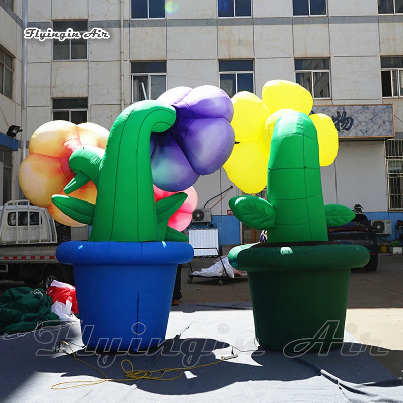 Simulated Inflatable Potted Plant Flower 3.5m High Colorful Strange Blooming Sun Flower For Theater Stage Decoration