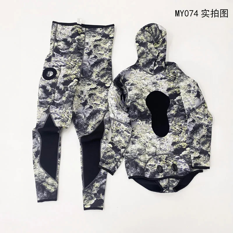 3mm Neoprene Wetsuit men's Hooded Camouflage Diving suit Snorkeling Spearfishing 2 Pieces set Wetsuit Winter Thermal Swimsuit