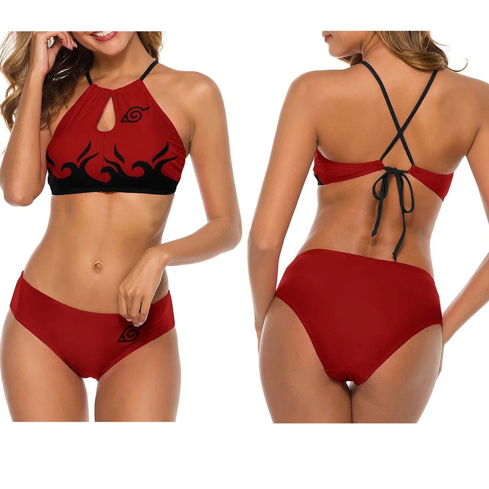 Swimsuit Red Lucky Cloud Cosplay Anime 3D Print Women Girl High Neck Sling Top Bikinis Shorts 2-Piece Beach Summer Bathing Suits