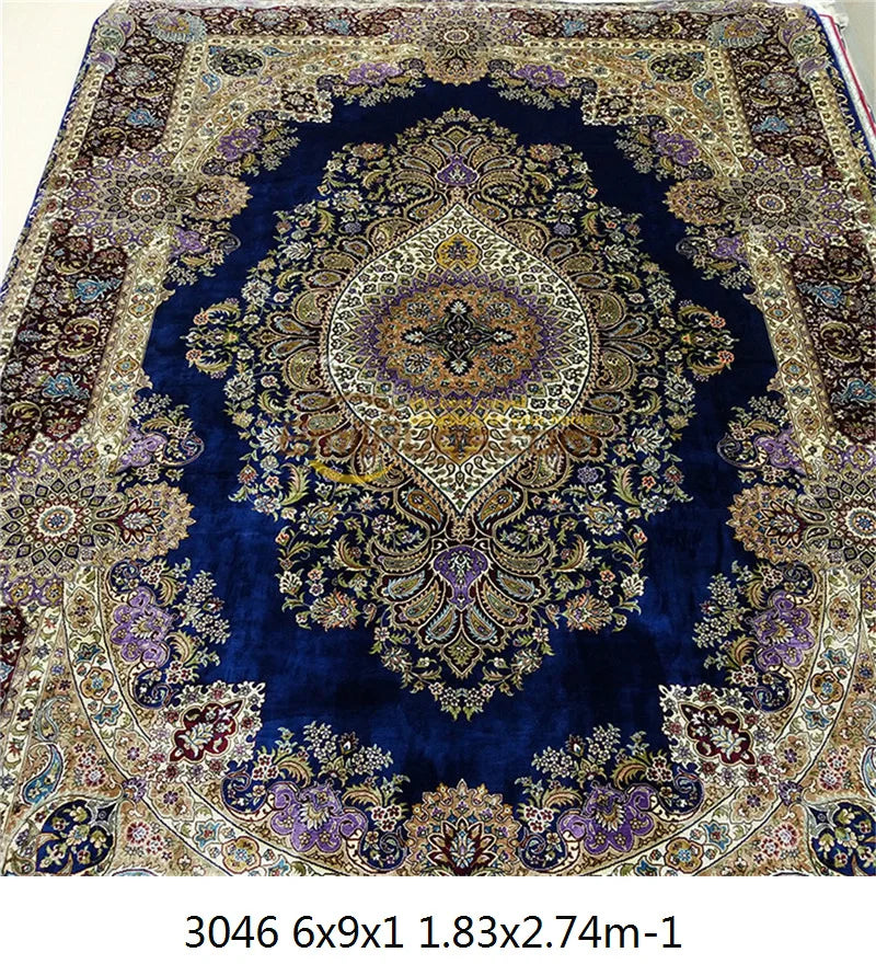 Large Blue Natural Silk Hand Knotted Estate Floor Carpet Persian Area Rug