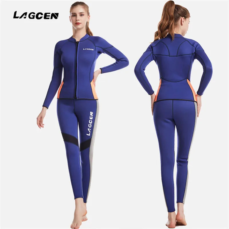 LAGCEN 2.5mm Neoprene Wetsuit Women Long Sleeve Scuba Diving suit Female Surfing Snorkeling 2 Pieces Set Winter Thermal Swimsuit