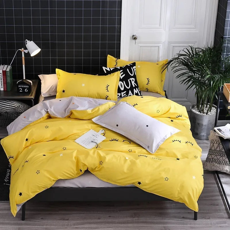 Solstice Bedding Set Duvet Cover Pillowcase Bed Linens Set Cute Yellow Gray Eye Quilt Cover Beds Flat Sheet Twin Queen King Size