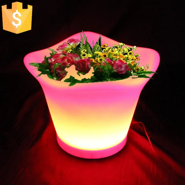 L32*W32*H28cm Modern LED Lighting Planter rechargeable color changing light up flower pots with remote control 10pcs/Lot